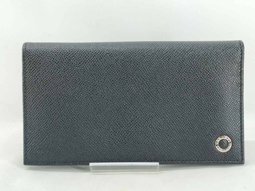 Bulgari BVLGARI BVLGARI Man Black Grain Calf Leather Long Wallet Silver Ring
